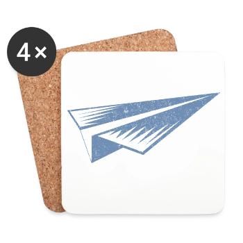 Silhouette d'avion en papier style grunge - Dessous de verre (lot de 4) - blanc - Devant