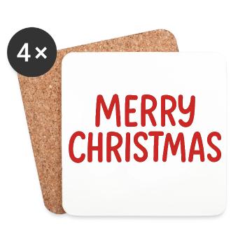 Merry Christmas Rot Schriftzug - Untersetzer (4er-Set) - Weiß - Vorne