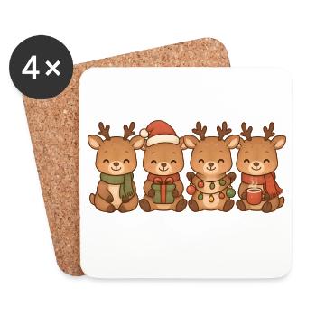 Hirsche für Kinder, Jungen und Mädchen, Weihnachte - Untersetzer (4er-Set) - Weiß - Vorne