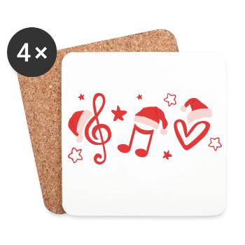 Notes musicales en clé de sol avec des chapeaux de Noël - Dessous de verre (lot de 4) - blanc - Devant