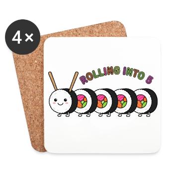Arriver à 5 anniversaires de sushi - Dessous de verre (lot de 4) - blanc - Devant