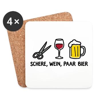 Ciseaux, vin, couple, bière, drôle, jeu de mots de fête - Dessous de verre (lot de 4) - blanc - Devant