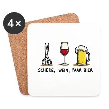 Ciseaux, vin, couple, bière, drôle, jeu de mots de fête - Dessous de verre (lot de 4) - blanc - Devant