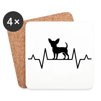 Motiv Chihuahua Silhouette mit EKG Herzlinie - Untersetzer (4er-Set) - Weiß - Vorne