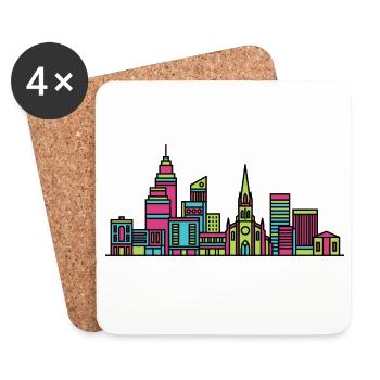 Sheffield City Skyline Town Hall Modern Line Art - Coasters (set of 4) - white - Front