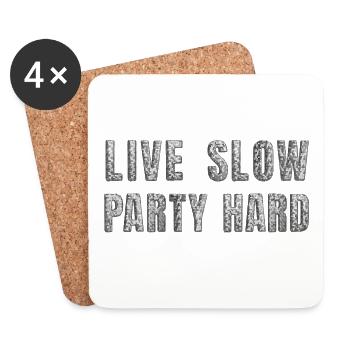 Live slow, party hard – Glitzer Disco Statement - Untersetzer (4er-Set) - Weiß - Vorne