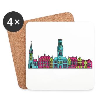 Bruges City Skyline Belfry Tower Modern Art - Coasters (set of 4) - white - Front