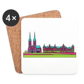 Silhouette de la ville de Szczecin Wały Chrobrego Art - Dessous de verre (lot de 4) - blanc - Devant