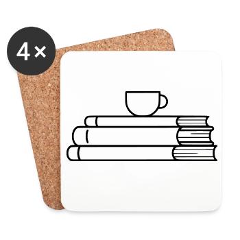 Bücherstapel Kaffee Tasse Outline - Untersetzer (4er-Set) - Weiß - Vorne
