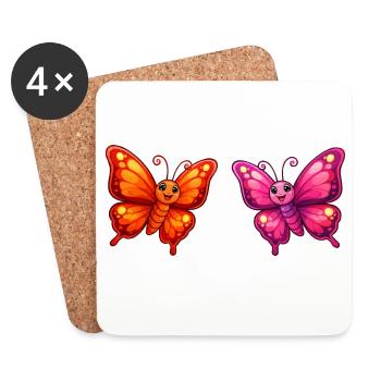 Papillons de dessins animés colorés - Dessous de verre (lot de 4) - blanc - Devant