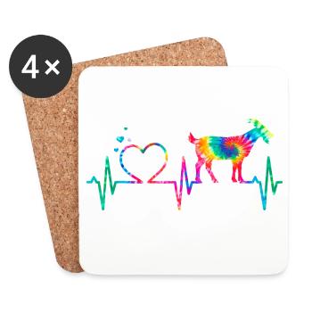 Rainbow Heart Goat  - Coasters (set of 4) - white - Front