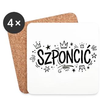 SZPONCIĆ – T-Shirt mit polnischem Slang - Untersetzer (4er-Set) - Weiß - Vorne