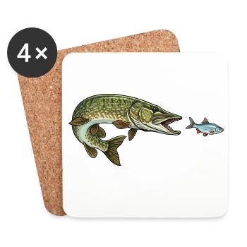 Le brochet chasse le poisson - Dessous de verre (lot de 4) - blanc - Devant