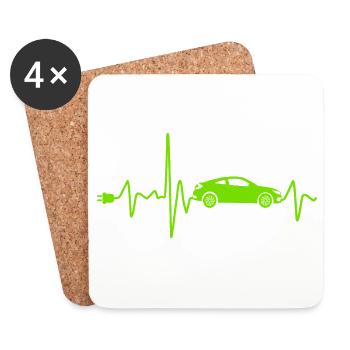 Elektroauto mit Heartbeat Eauto retro E-Auto - Untersetzer (4er-Set) - Weiß - Vorne