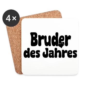Bruder des Jahres – Herz - Untersetzer (4er-Set) - Weiß - Vorne