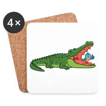 Crocodile rieur avec un oiseau - Dessous de verre (lot de 4) - blanc - Devant