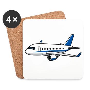 Dessin animé Avion Bleu Blanc - Dessous de verre (lot de 4) - blanc - Devant