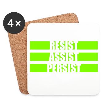Resist Assist Persist Activism Motivation Logo - Coasters (set of 4) - white - Front