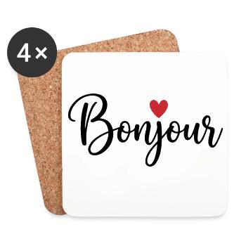 Bonjour with Love Heart in French France - Untersetzer (4er-Set) - Weiß - Vorne