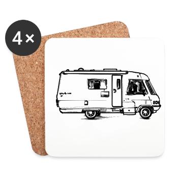 Camping-car - Illustration - Dessous de verre (lot de 4) - blanc - Devant