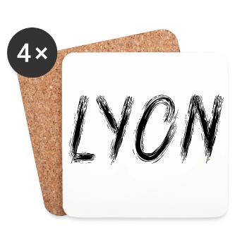 Lyon en lettres brush noir - Dessous de verre (lot de 4) - blanc - Devant