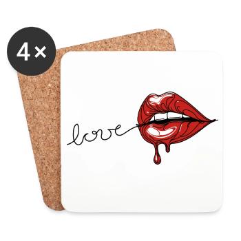 Crimson Drip - Red Lips Line Art - Dessous de verre (lot de 4) - blanc - Devant