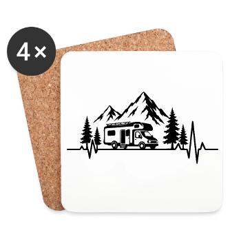 Camping love with heartbeat and motorhome - Coasters (set of 4) - white - Front