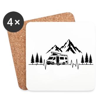 Camping love with heartbeat and motorhome - Coasters (set of 4) - white - Front