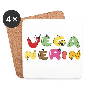 Vegan Colorful Vegetable Letters - Coasters (set of 4) - white - Front