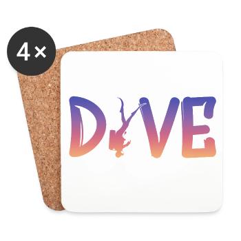 Dive - Diver Silhouette - Untersetzer (4er-Set) - Weiß - Vorne