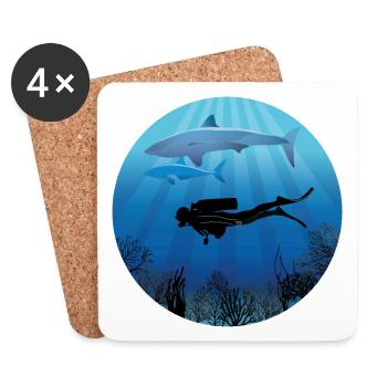 Shark Diving Scuba Diver - Coasters (set of 4) - white - Front