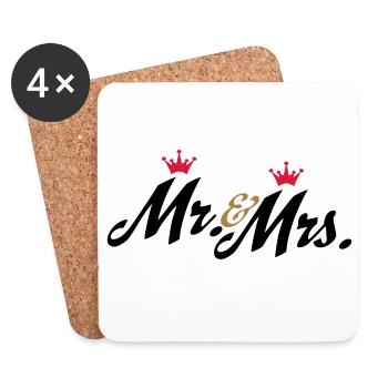 Lustige Geschenke zur Hochzeit, Mr and Mrs - Untersetzer (4er-Set) - Weiß - Vorne