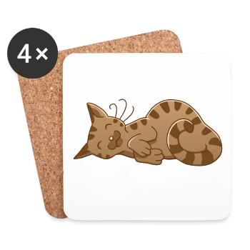 chat dormant - Dessous de verre (lot de 4) - blanc - Devant