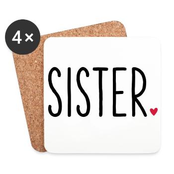 Sister Heart - Gift Siblings Brother Family - Coasters (set of 4) - white - Front