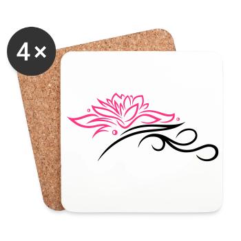 Lotus mit Tribal, Wellness, Yoga - Untersetzer (4er-Set) - Weiß - Vorne