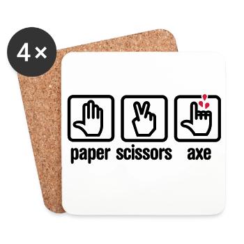 Papier - Schere - Axt - Stein - Holzfäller - Untersetzer (4er-Set) - Weiß - Vorne