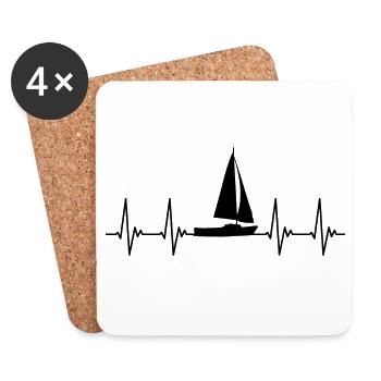 Voilier, électrocardiogramme, voile, rythme cardiaque, rythme cardiaque pulsé - Dessous de verre (lot de 4) - blanc - Devant