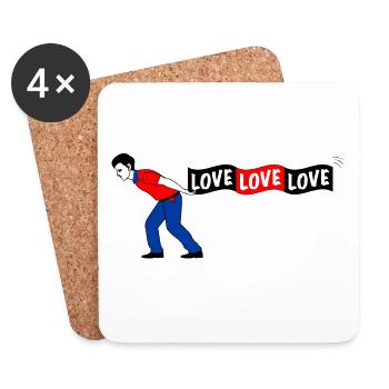 Un homme tire la bannière LOVE - Dessous de verre (lot de 4) - blanc - Devant