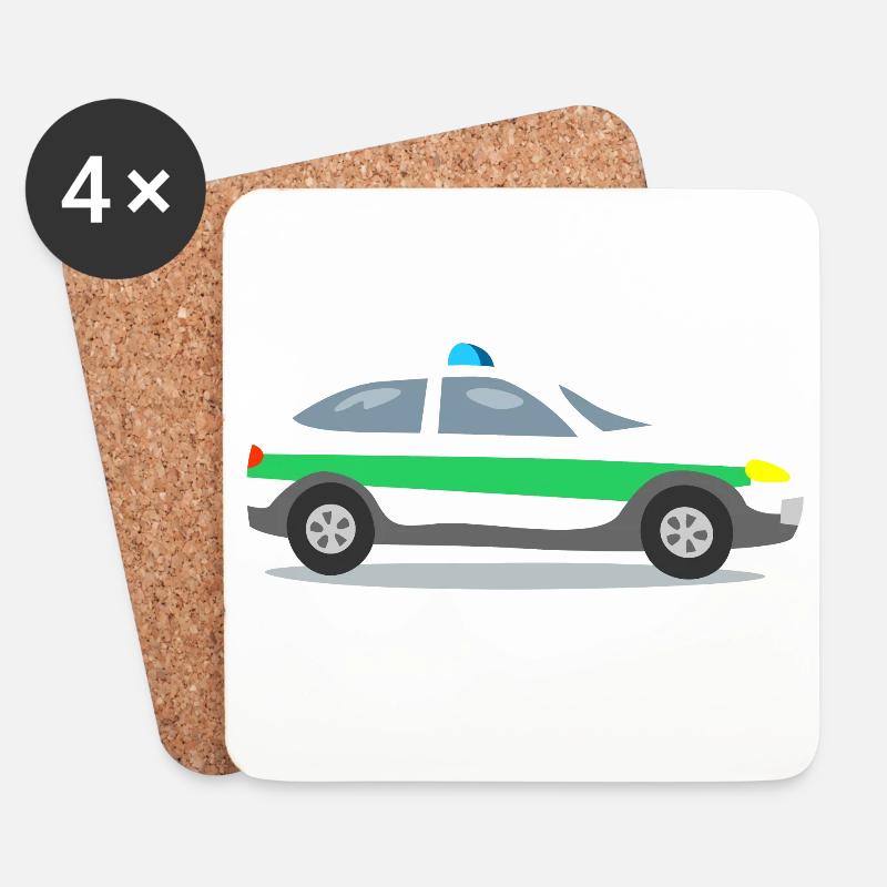 Polizeiauto mit Blaulicht - Untersetzer (4er-Set) - Weiß