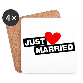 Just Married - pour les jeunes et les vieux couples mariés - Dessous de verre (lot de 4) - blanc - Devant