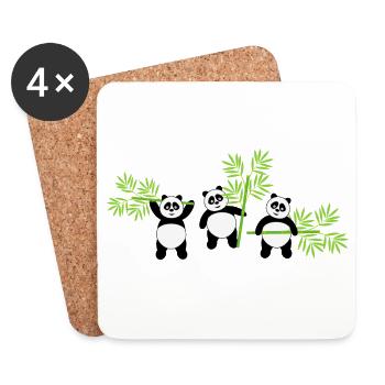 Kawaii Panda avec bambou – Motif amusant et tendre - Dessous de verre (lot de 4) - blanc - Devant