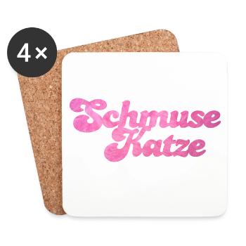 Schmusekatze Katze Handschrift Fell flauschig - Untersetzer (4er-Set) - Weiß - Vorne