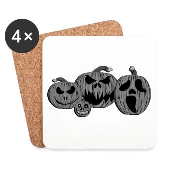 Halloween effrayant | Drôles de citrouilles et filet d’araignée - Dessous de verre (lot de 4) - blanc - Devant