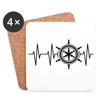 Heartbeat Steering Wheel Ship Captain Control Icon - Dessous de verre (lot de 4) - blanc - Devant