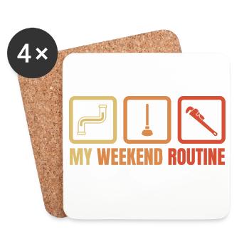 Routine du week-end plombier - Dessous de verre (lot de 4) - blanc - Devant