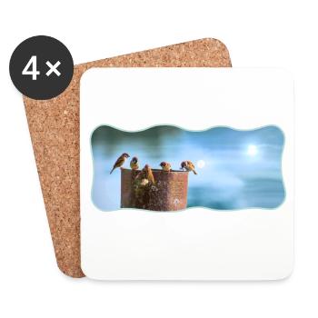 Fotodesign Spatzen-Meeting geschwungen umrandet - Untersetzer (4er-Set) - Weiß - Vorne