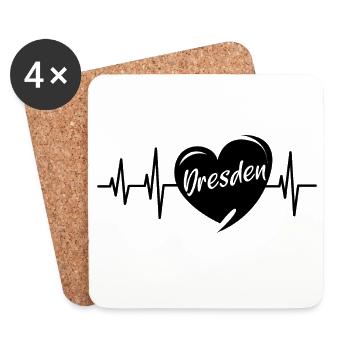 Dresden Herzschlag Liebe Herz Stadt Illustration - Untersetzer (4er-Set) - Weiß - Vorne