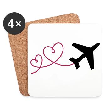 Airplane with 2 hearts - Coasters (set of 4) - white - Front