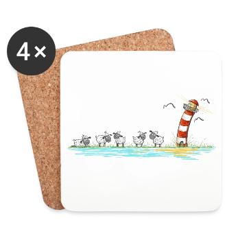 Leuchtturm und Schafe I Nordsee Ostsee Küste - Untersetzer (4er-Set) - Weiß - Vorne