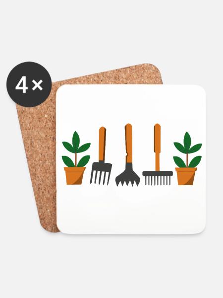 Garden tools and plants - Coasters (set of 4) - white